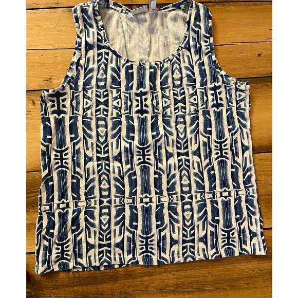 Chico's Women's Blue/White Geometric Print Tank Top. Size 3. Summer/Tropical. - Picture 1 of 5